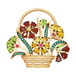 брошь. Серебро 925. Гранат, фианит.
